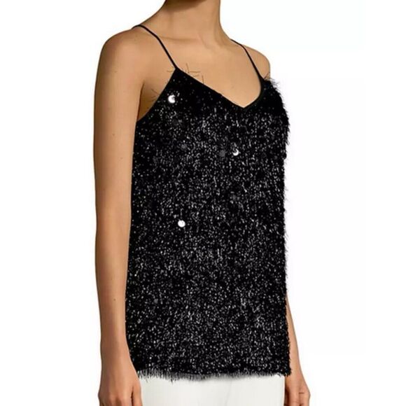 Lafayette 148 NY Black Averie Fringe Sequin Tank Top Sz XS Bling Party Camisole - Picture 3 of 14